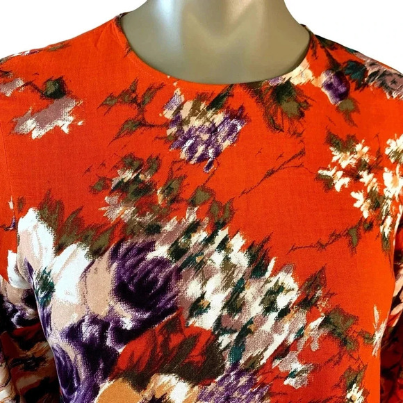 H&M Watercolor Floral Shift Dress Women Size 6 Bell Sleeves Casual Viscose - Picture 7 of 16
